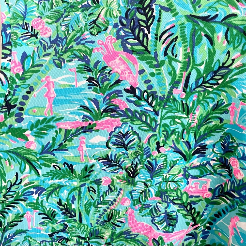 Lilly Pulitzer Imara Golf Print Polo Top Novelty Gold Buttons XS - Picture 15 of 16